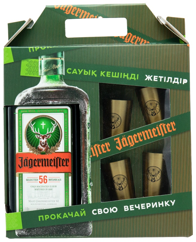 Подарочный набор Jagermeister ликер 35% 1 л, 4 шота