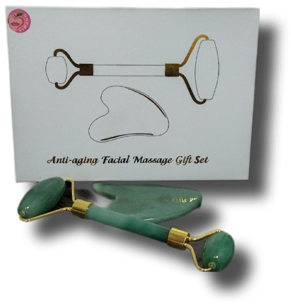 Anti-aging Facial Massage Gift Set кварцевый роллер, скребок гуаша нефрит