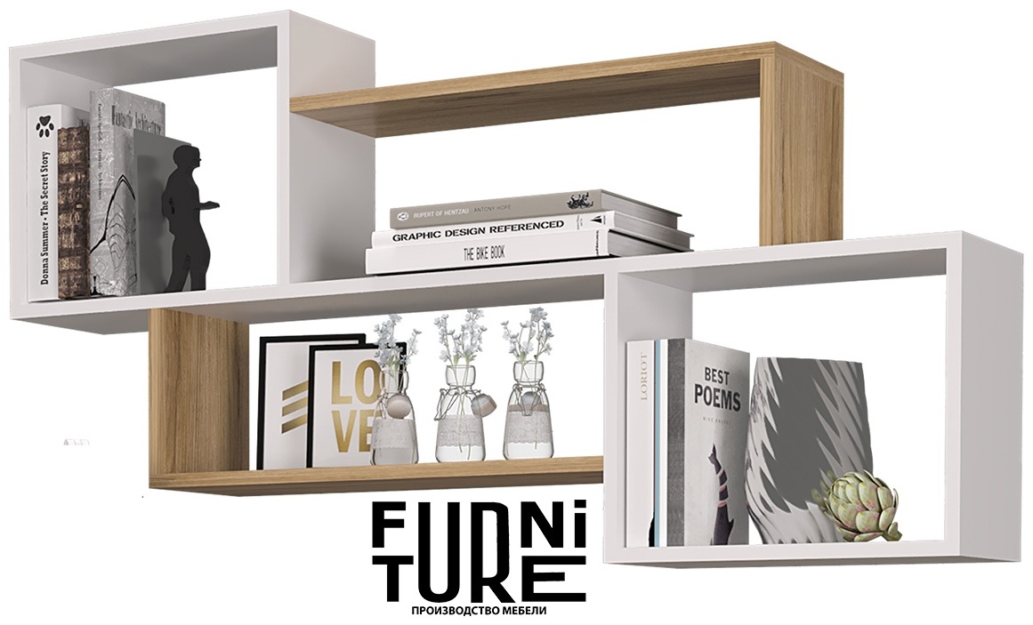 Полка Furni Ture F0049, 120х19x64 см, белый, коричневый