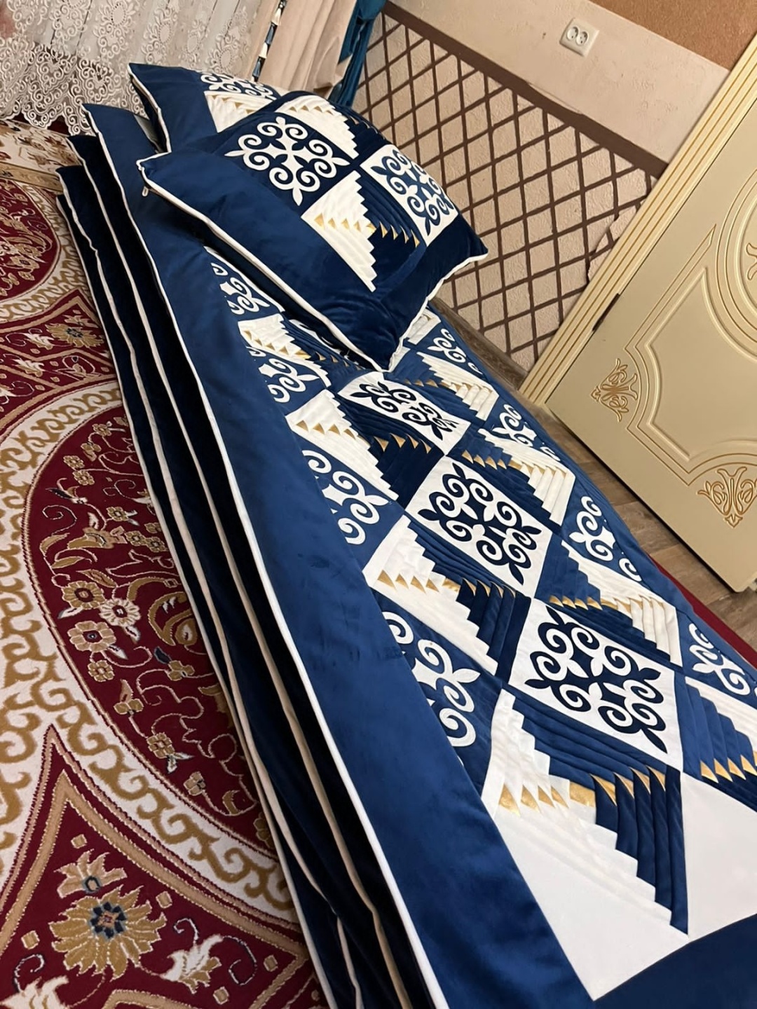 Safya tekstil комплект корпе с подушками 230x79 см, вата, синий