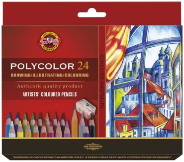 Карандаши цветные художественные Koh-I-Noor "Polycolor 3834", 24цв., заточен.+ точилка+2 ч/гр. кар. 1500, картон, европодвес