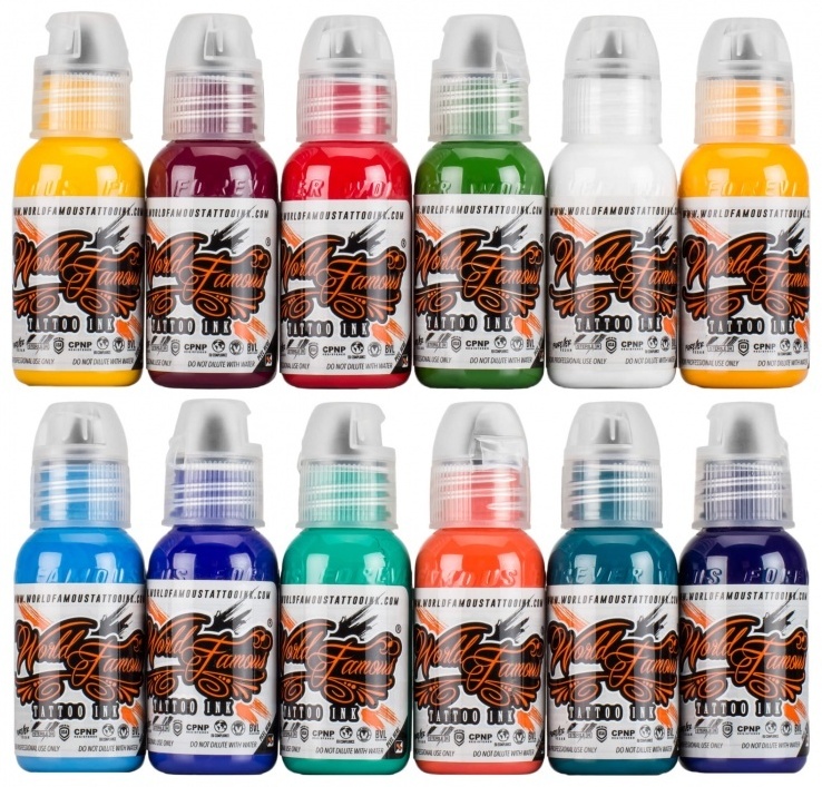 World Famous Tattoo Ink 12 Color Primary Set #3 1oz 30 мл