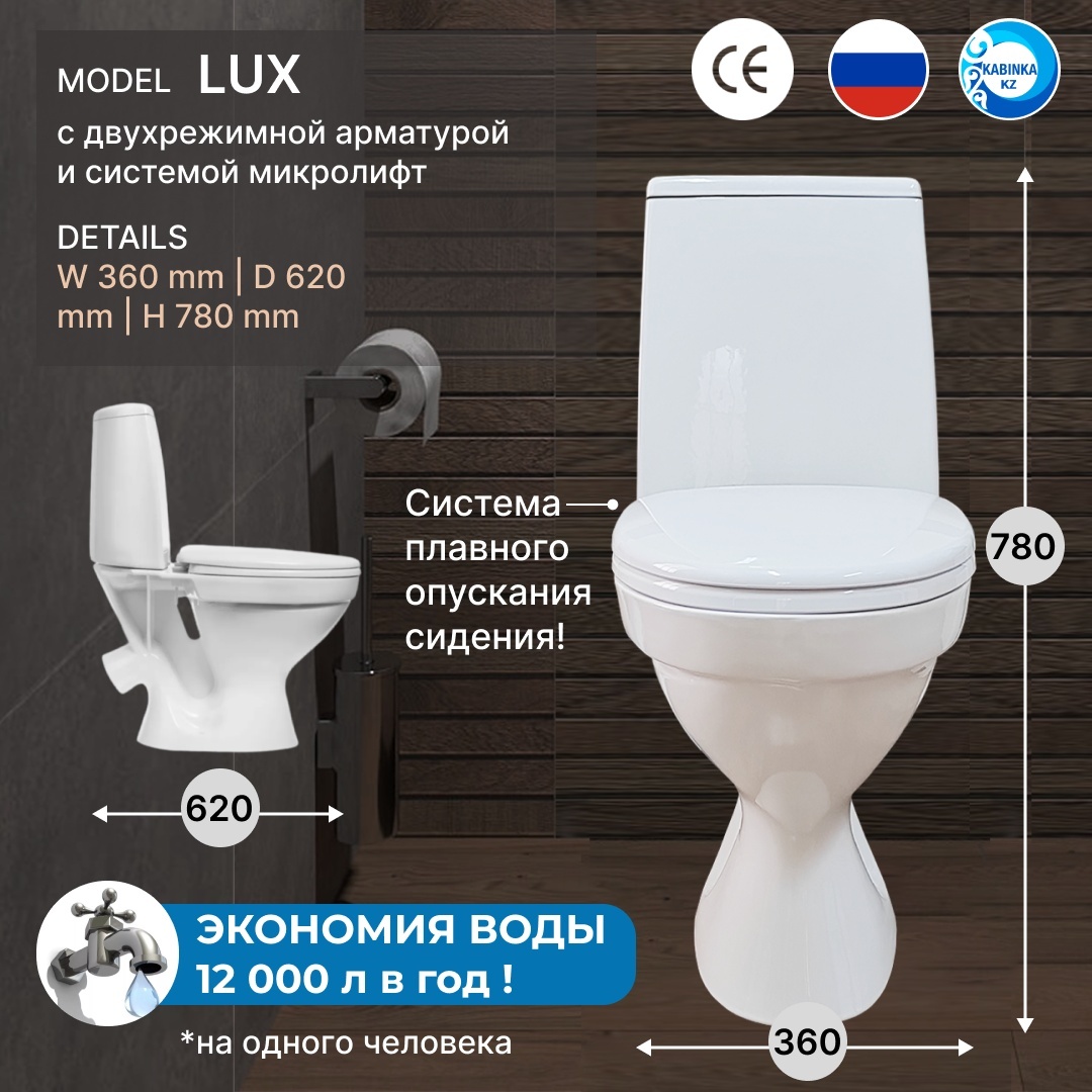 Унитазы-компакт Премиум 2 HOME De Luxe с 2-х уровневой арматурой, сиденьем микролифт (100% комплектация) - артикул K0000169803