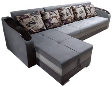 Диван угловой Khan mebel 51119924, 285х70 см, обивка велюр, серый