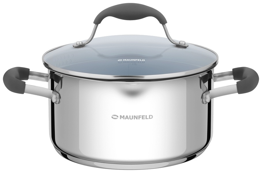 Кастрюля MAUNFELD LAURA MCS31S08GR из нержавеющей стали со стеклянной крышкой, 20 см, 3,1 л.