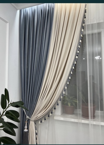 Комплект Home Textile 250x275 см 2 шт, велюр, белый, серый
