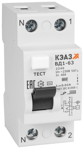 Дифференциальный автомат КЭАЗ AC 63 300 мА класс AC