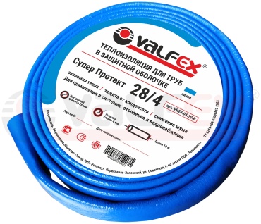 VALFEX теплоизоляция для труб пенополистирол 28 мм, 10 м