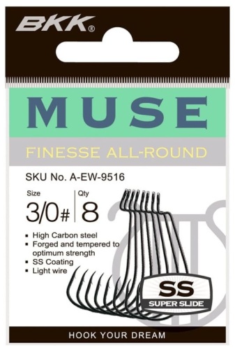 Крючок для рыбалки BKK Muse Superslide №3/0 офсетный черный 8 шт