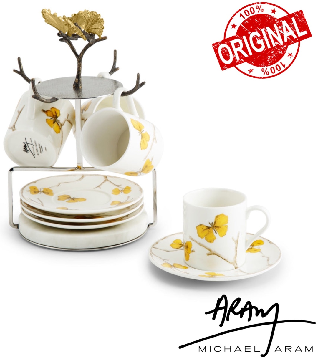 Кофейная пара MICHAEL ARAM «Butterfly Ginkgo», , фарфор, сталь, латунь, мрамор, 4 шт.