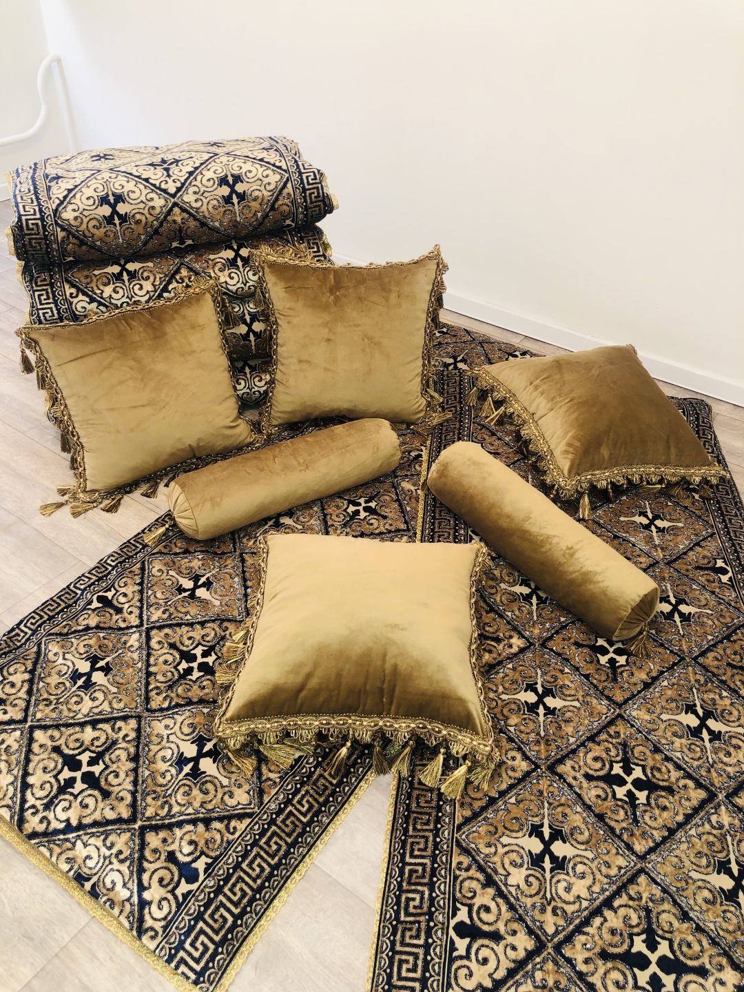 Комплект корпе с подушками 185x75 см, вата, золотистый, сапфировый