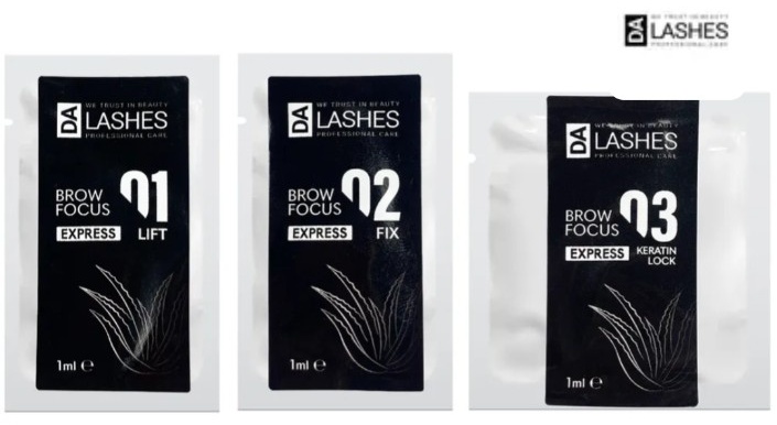 DaLashes средство для долговременной укладки для бровей №01,02,03 Brow Focus Express 3 шт по 1 мл