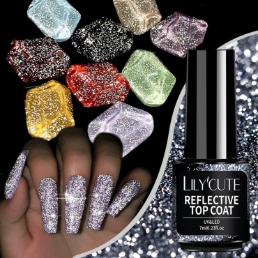 LILYCUTE верхнее покрытие Peflective Top Coat Прозрачный с блестками глянцевое 7 мл