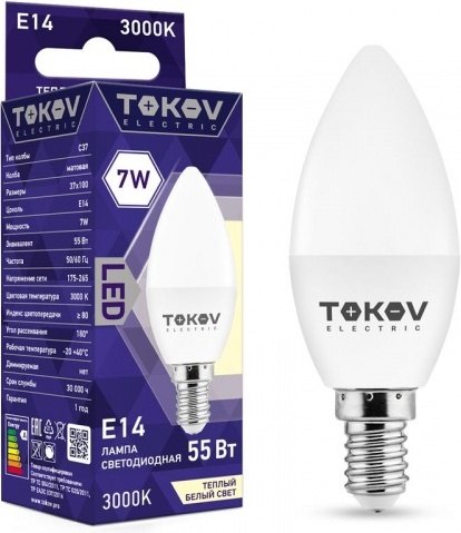 TOKOV ELECTRIC 7W Е14, светодиодная, теплый белый