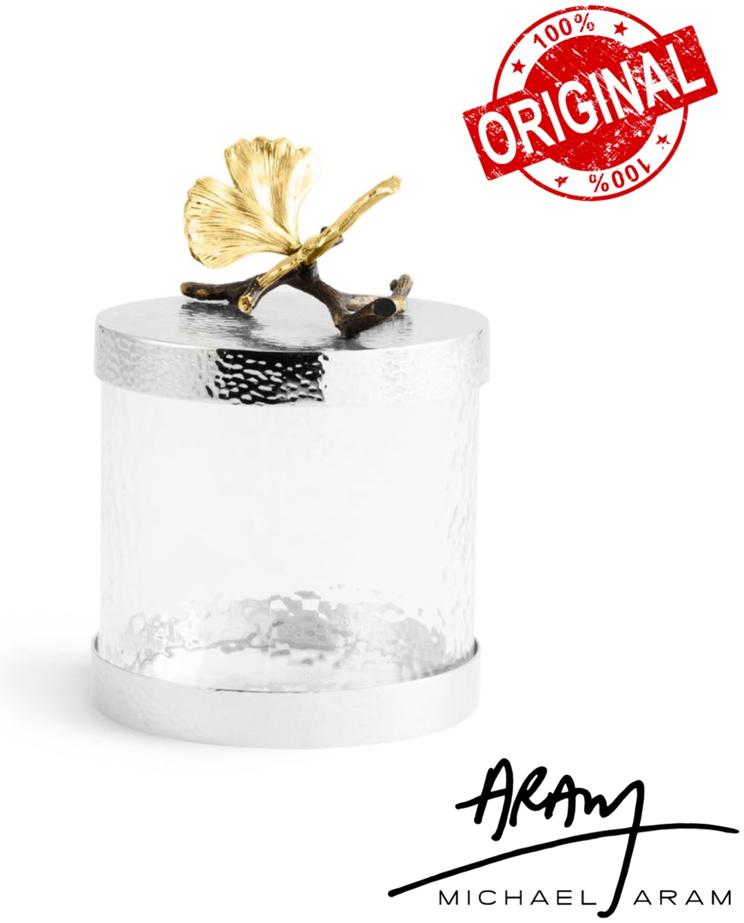 MICHAEL ARAM банка Butterfly Ginkgo XS, стекло, сталь, латунь