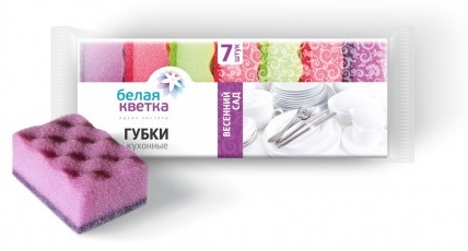 Губка для посуды Белая кветка Весенний сад 7 шт, поролон