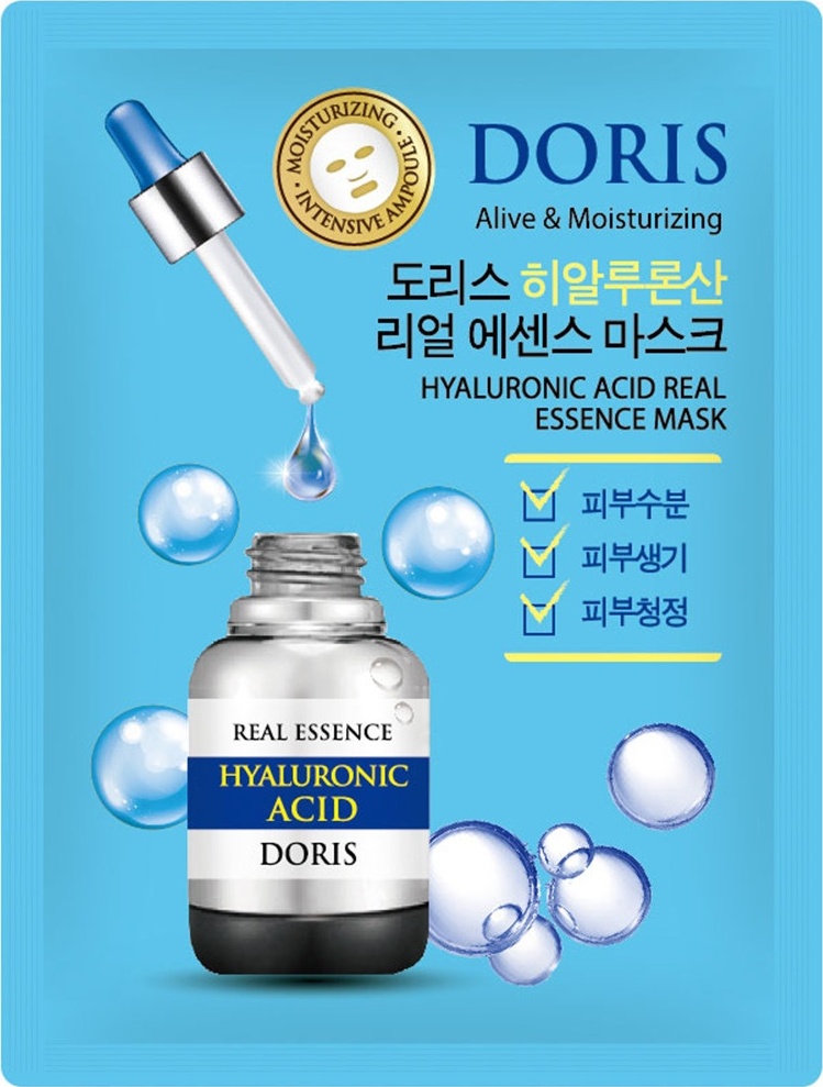 Маска для лица DORIS тканевая Hyaluronic Acid Real Essence Mask 1 шт