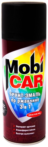 MobiCAR грунт-эмаль по ржавчине 3 в 1 тон черный, 520 мл