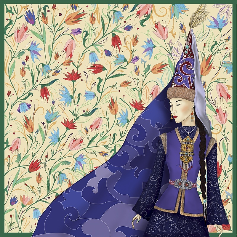Платок EMPIRE OF THE GREAT STEPPE шелк 90 x 90 см