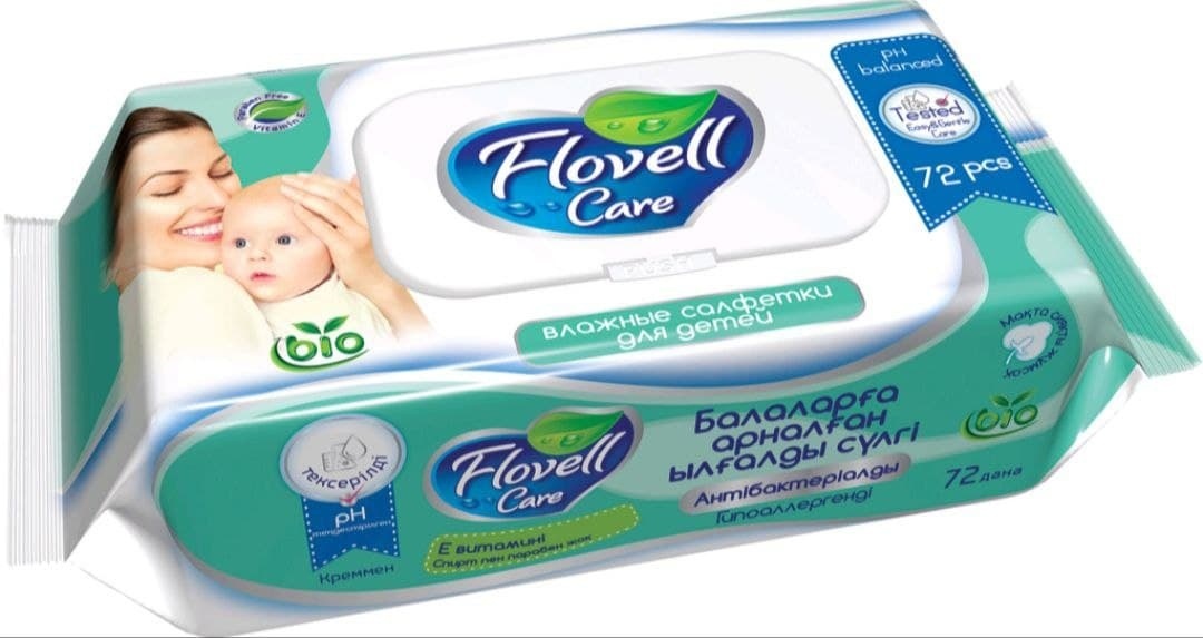 Детские влажные салфетки Flovell Care Bio 72 шт зелёный