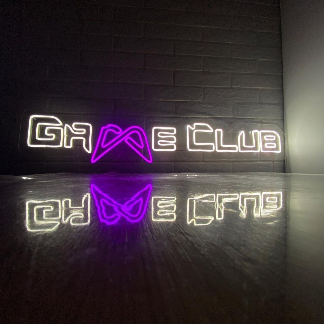 Неоновая вывеска настенный Game club, теплый белый