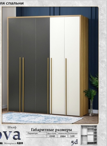 Распашной шкаф Elegant Нова 302923, 206x230х52 см, белый, серый