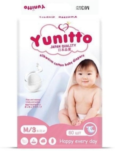 Подгузники Yunitto M, 60 шт