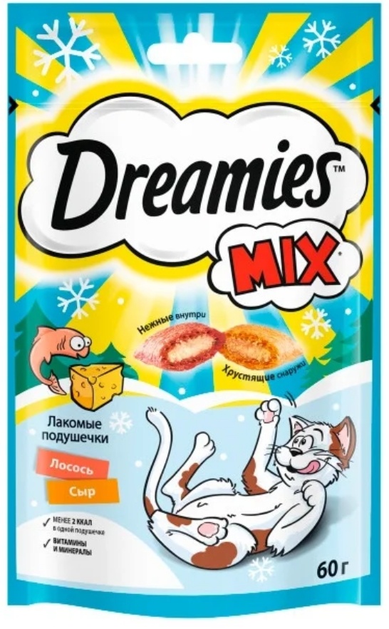 Лакомство лакомство Dreamies Mix для взрослых кошек с лососем и сыром 60 гр