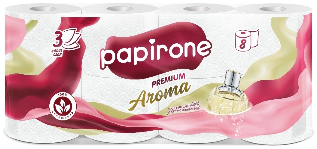 PAPIRONE туалетная бумага 3-слойный 8 шт, смешанная целлюлоза