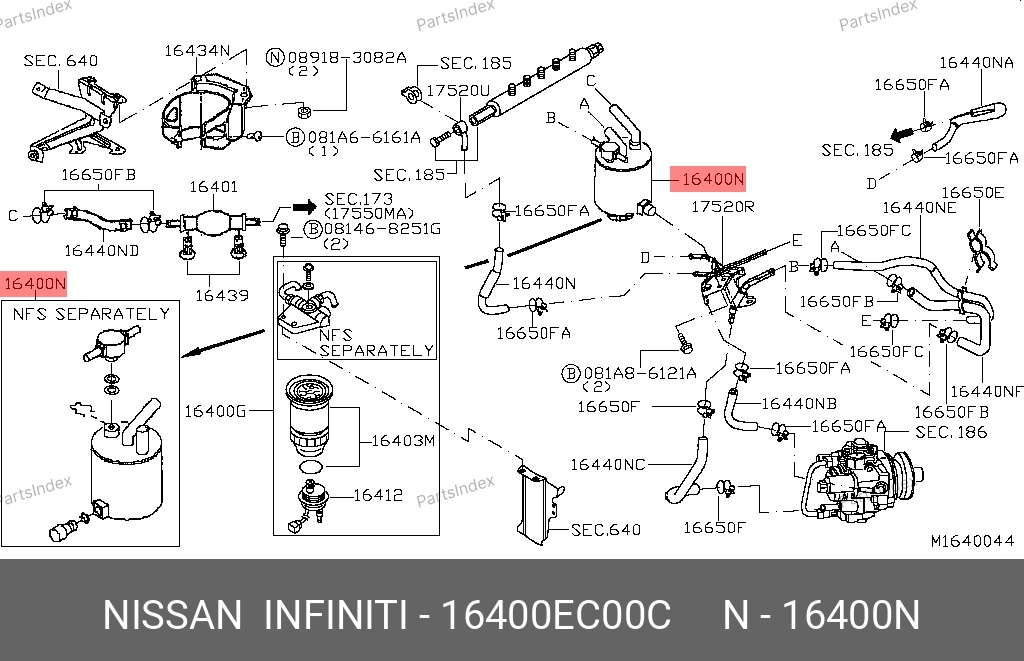 NISSAN Фильтр Топливный 16400EC00C