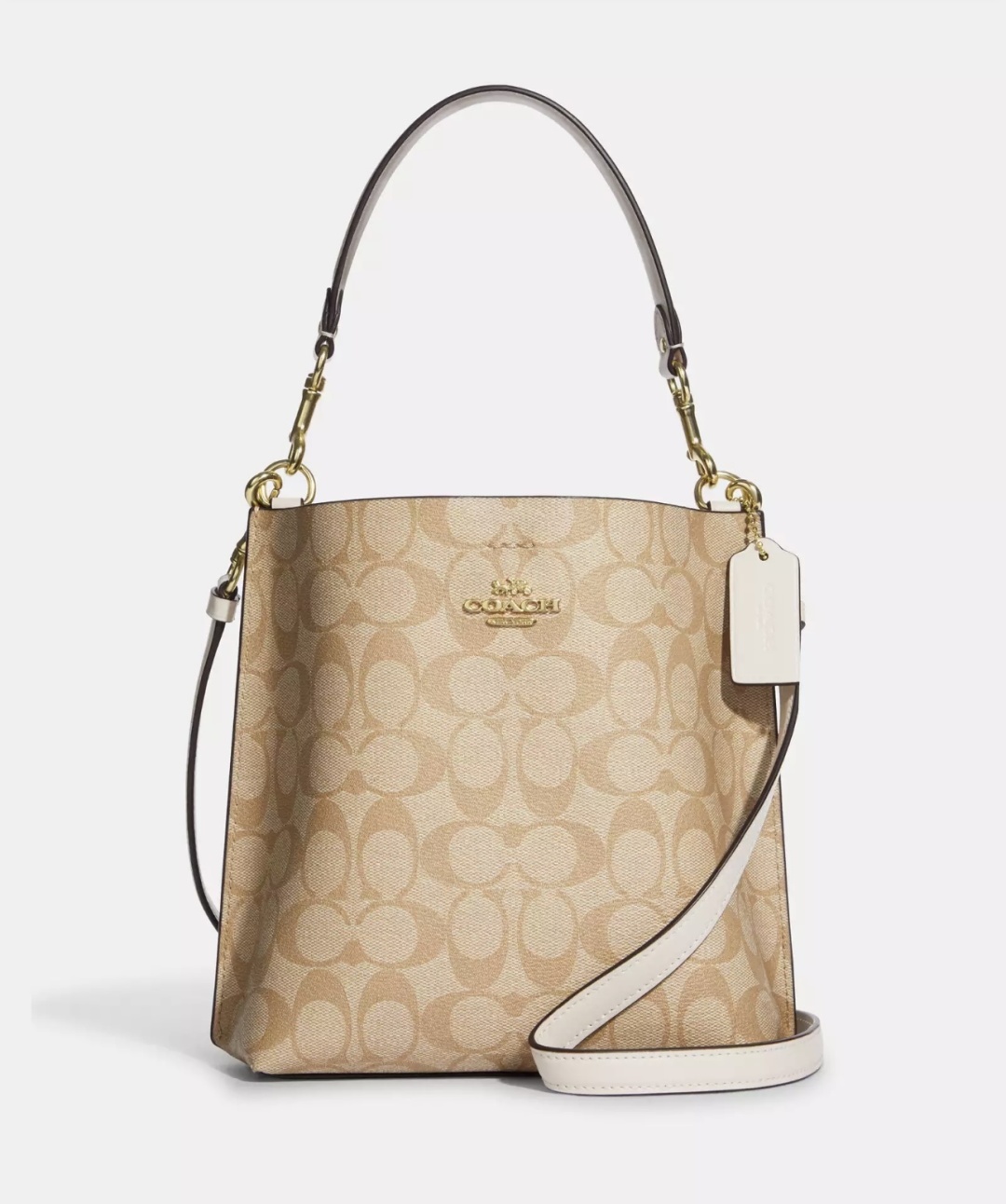 Сумка хобо Coach натуральная кожа, канвас бежевый