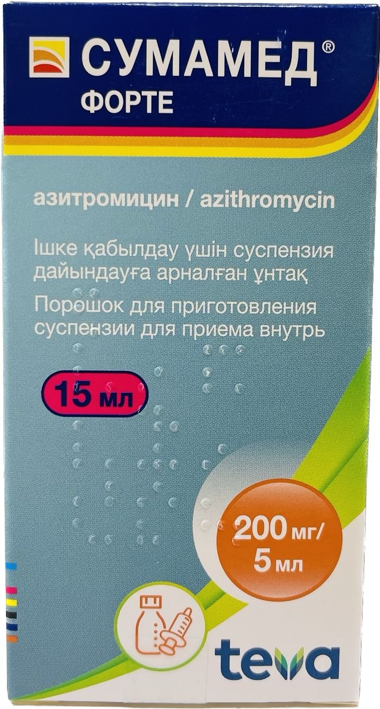 Купить Сумамед форте порошок 200 мг/5 мл 15 мл в Алматы – Магазин на  Kaspi.kz