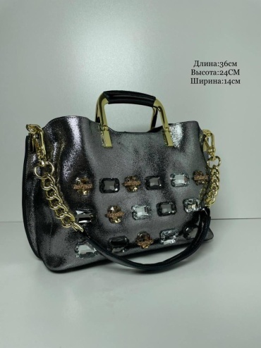 Сумка тоут FASHION натуральная кожа серебристый