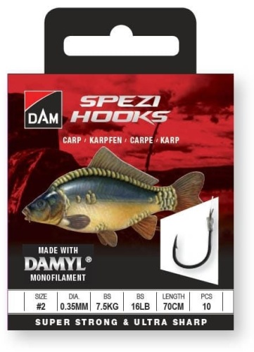 Крючки с поводками на карпа DAM SPEZI CARP# №6 / 0.30MM / 5.4KG / 12LB / 70CM / 10PCS