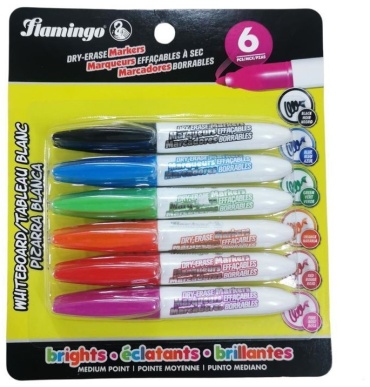 Маркер Flamingo F-557, 6 шт, 2 мм, синий, красный, зеленый, черный, фиолетовый