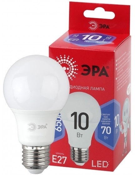 ЭРА 10W E27, светодиодная, холодный белый