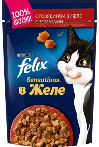 Felix Sensations кусочки в желе говядина, томаты 75 г 1 шт