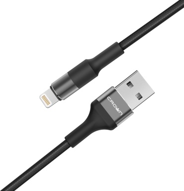 Кабель CROWN USB 2.0 (M), Lightning, 1 м, CMCU-007L black- gray черный