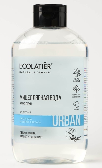 Ecolatier Urban Цветок кактуса и алоэ вера мицеллярная вода 600 мл