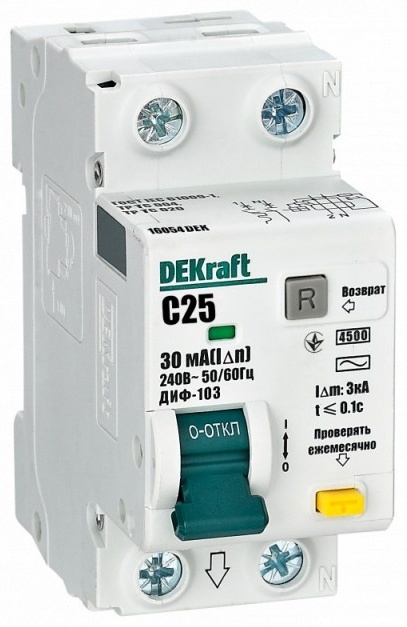 Дифференциальный автомат DEKraft AC 25 30 мА класс AC