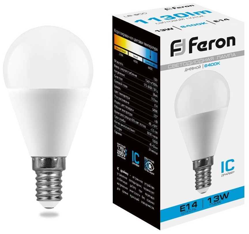Feron 13W Е14, светодиодная, дневной белый