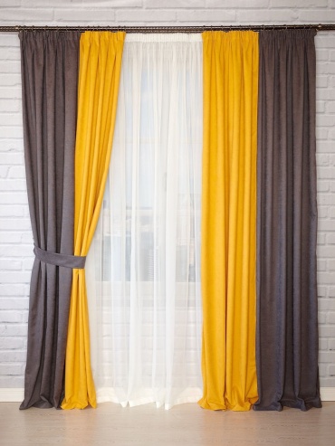 Комплект LUXOR Textile 250x280 см 2 шт, полиэстер, сетка, петек, желтый, графит