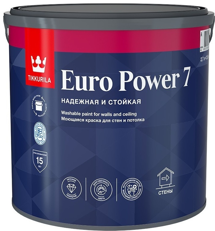 Купить Краска Tikkurila акриловая EURO 7 A 2.7 л, белый в Алматы ...