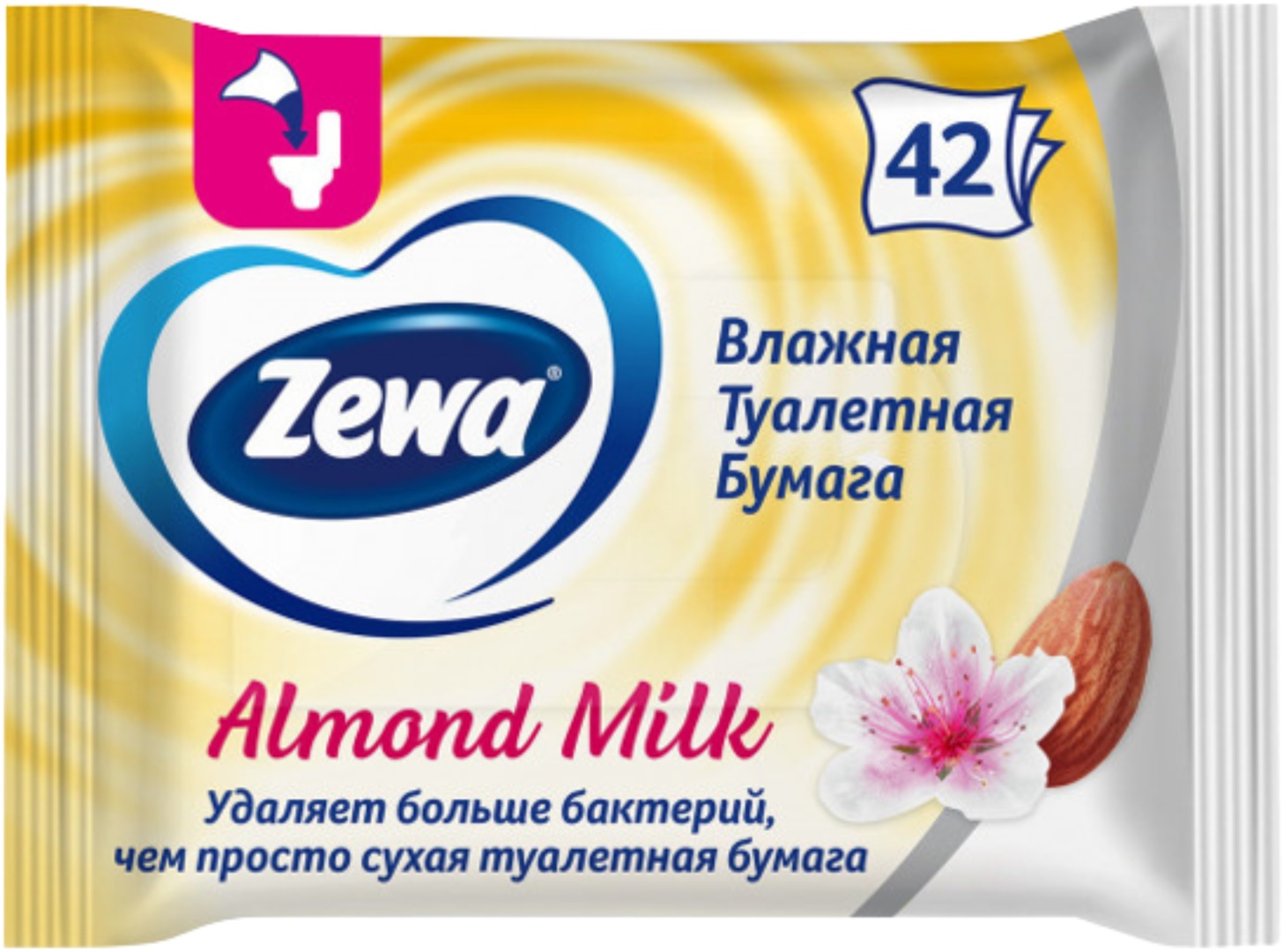 Zewa влажная туалетная бумага миндальное молочко, 1-слойный 42 шт, первичная целлюлоза
