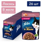 Felix Sensations кусочки в желе лосось, треска 75 г 26 шт