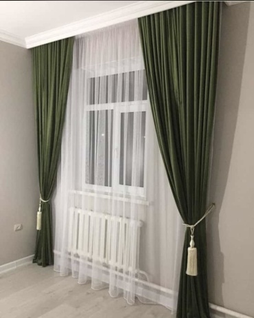 Комплект Home Textile 300x270 см 2 шт, сетка, велюр, зеленый