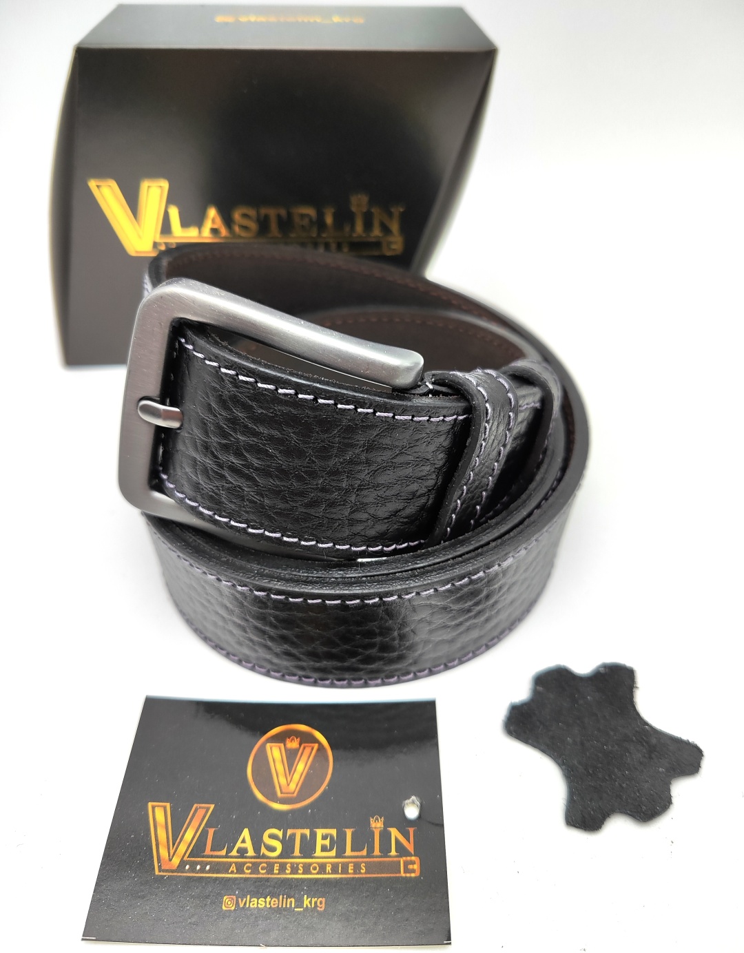 Ремень Vlastelin металл, натуральная кожа 125 см черный