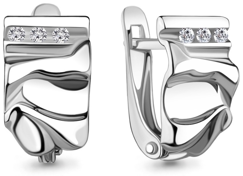 Серьги AQUAMARINE 48600А вес 1.6 г серебро, фианит