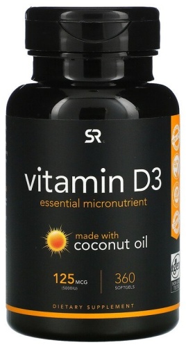 Sports Research витамин Vitamin D3 made with Coconut Oil 125 мкг 360 капсул