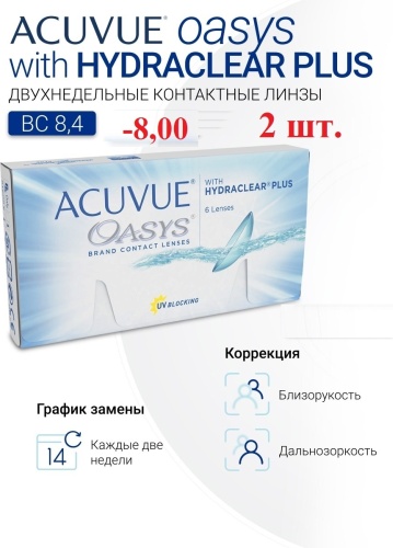 Контактные линзы ACUVUE Oasys -8 кривизна 8.4 на две недели 2 шт